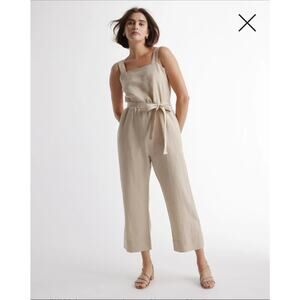 Quince 100% European Linen Square Neck Jumpsuit Driftwood Sz Medium Nautical